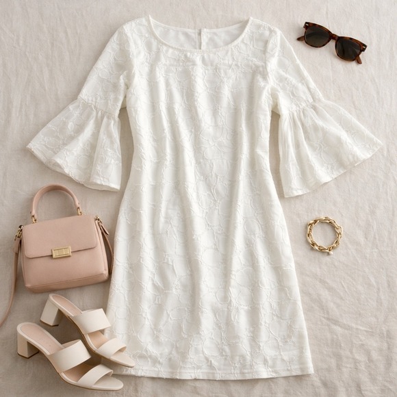 Sandra Darren Dresses & Skirts - Sandra Darren Ivory Floral Lace Bell Sleeve Shift Dress 73759 Womens 12 NEW